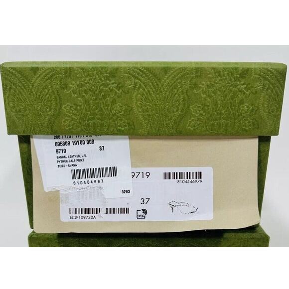 Gucci Python Beige Avana Peep Toe Slip On Heel Mules Sandal Size 37/ 7 NIB - Picture 11 of 11